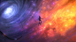General 2222x1250 astronaut galaxy stars nebula space suit space colorful