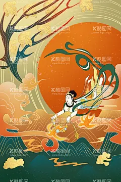 敦煌海报  - 源文件下载【酷图网】敦煌海报,敦煌印象,敦煌旅游,中国风,国潮,敦煌,敦煌风,古风,壁画,插画,旅游,国潮风,国潮海报,