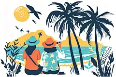 扁平风旅游山野氛围感插画