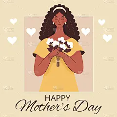 母亲节、生日或国际妇女节的贺卡。有孩子的女人，有家庭的人。平面向量插图