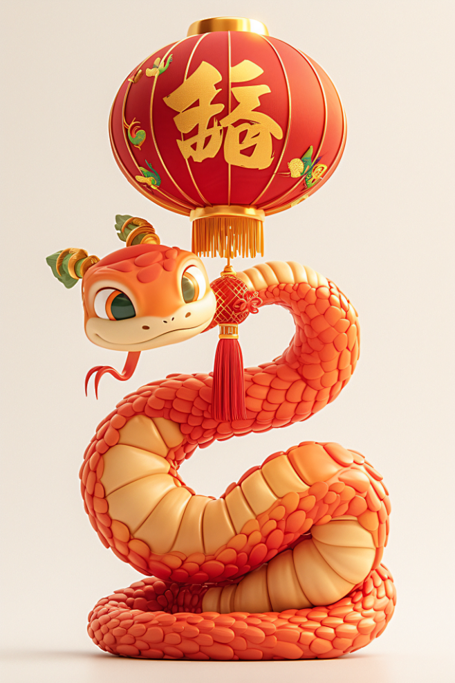 新年手绘蛇年蛇吉祥物模型