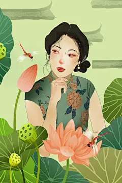 民国风旗袍人物插画