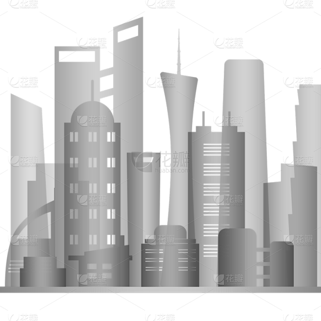 常规通用插画城市建筑组合剪影元素素材
