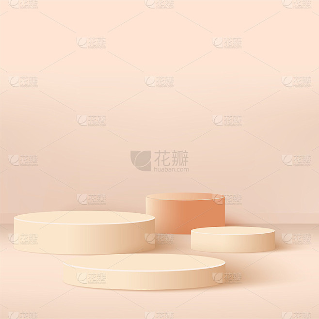 抽象背景与奶油色几何三维平台。向量