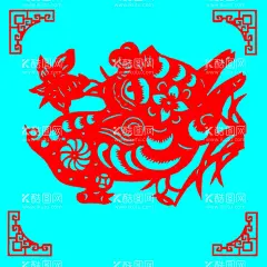 猪剪纸  - 源文件下载【酷图网】剪纸,线条,矢量,传统,装饰,插画,窗花,猪,动物,生肖,可爱,