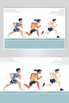 AI数字艺术扁平风校园运动会人物插画