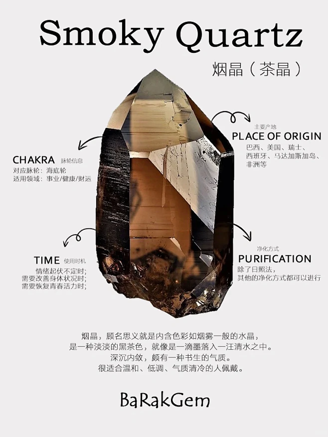 每日宝石科普｜烟晶（茶晶） 茶水晶Smoky Quartz ( Brown Quartz ) 又称烟水晶、墨晶，有放射性，能量隐重。茶晶大部分 ...