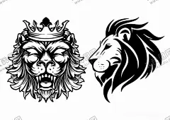 狮子头像 【酷图网】狮子,头像,图案,黑白,正面头像,凶猛表情,侧面头像,皇冠