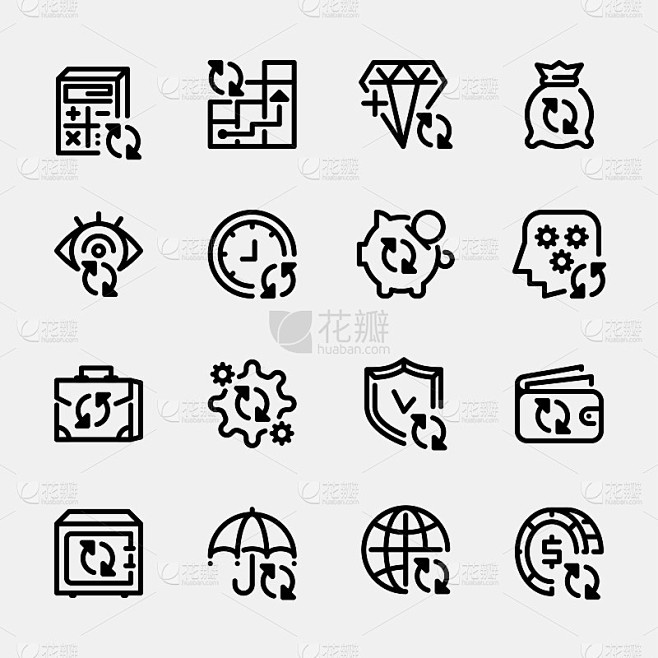 Set icons of banks and money, transactions