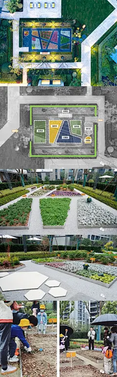 华奥时代奥城
复得返自然的农耕花园
农耕花园要选择在阳光充足位置，便于植物生长，并且区分香草类、蔬菜类和水果类种植区，便于孩子们种植及采摘。
在植物选择上，同样考虑交付时期为冬季，大部分果蔬生长状态不佳，我们选择迷迭香、薄荷等香草植物，增强嗅觉感受，加入冬季结果的金桔和色彩丰富的紫衣甘蓝，营造农耕的氛围。
在功能上，我们考虑植物种植所必须的条件，如取水口、操作台、休憩坐凳等，满足必须的需求，另外，采用胶粘石作为地面材料，更便于孩子们农作；
因农作的植物生长状态，随季节变换会产生较凌乱的界面，我们通过绿篱元
