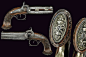 A pair of over-and-under barrelled percussion pistols by Calabresi, Milan, 19th century.