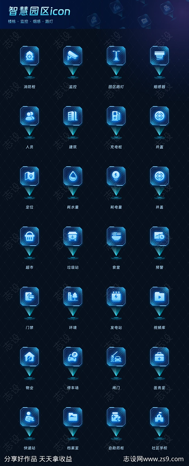 智慧园区大屏扎点图标icon-源文件-志设网-zs9.com-花瓣网