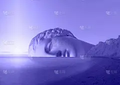 超现实的现代概念艺术海报与古老的雕像脸和天空。当代艺术拼贴.