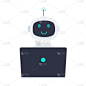 Robot chatbot icon sign sitting behind laptop note