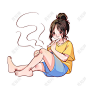 卡通艾灸中医疗养祛湿养生插画素材png