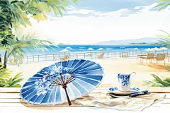 碧蓝海岸旅游大自然海边沙滩景色的插画