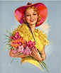 Jules Erbit #vintage #illustration #flowers #ruffles #hat