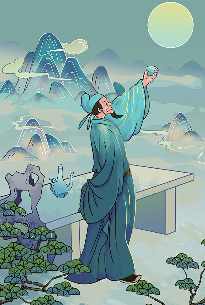 国风国潮古代诗人词人卡通人物古风插画