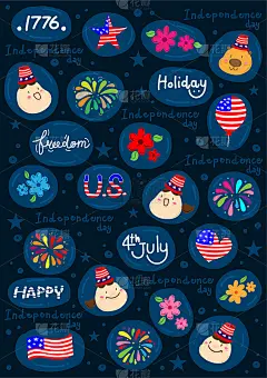 独立日涂鸦，卡通，庆祝，快乐，节日