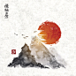 山,日光,红松,水墨画,亚洲,自然,符号,图像,无人,计算机制图