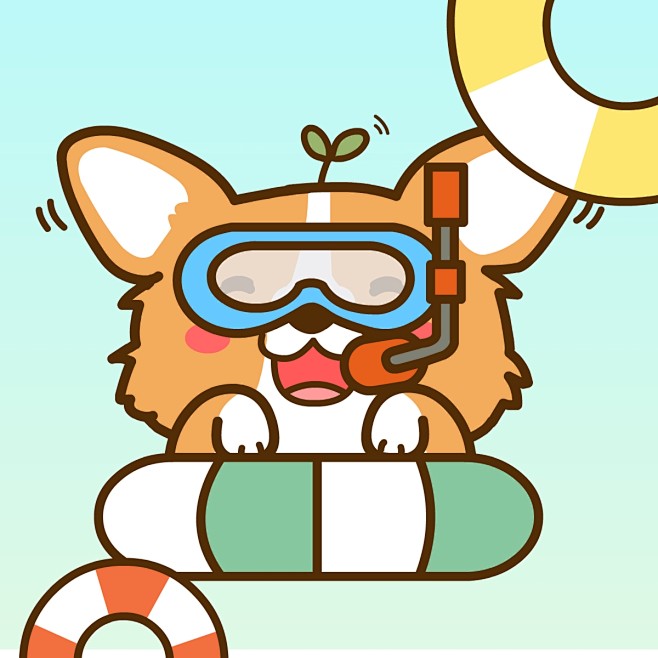 夏日可爱柯基狗狗头像游泳