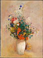 Odilon Redon，“Vase of Flowers (Pink Background)” ，1906
