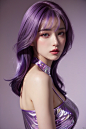 masterpiece, top quality, best quality,(close-up:1) (purple Metallic tin foil background:1), ((1girl, purple gradient hair)), (purple gradient Metallic tin foil dress, purple eyeshadows)