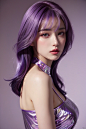  masterpiece, top quality, best quality,(close-up:1) (purple Metallic tin foil background:1), ((1girl, purple gradient hair)), (purple gradient Metallic tin foil dress, purple eyeshadows)