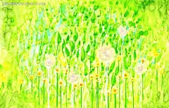 春日风景清新油画图PSD分层素材|PSD素材|草丛|插画|春天|翠绿|花朵|清新壁纸|图片素材|油画|装饰画|桌面背景|自然美景