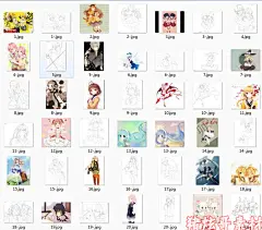 一千二百多张卡通漫画【人物线稿与彩稿对比】手绘临摹上色素材-淘宝网