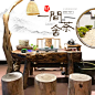 流水茶桌椅组合实木中式循环养鱼景观茶台创意茶几原木禅意茶艺桌-淘宝网