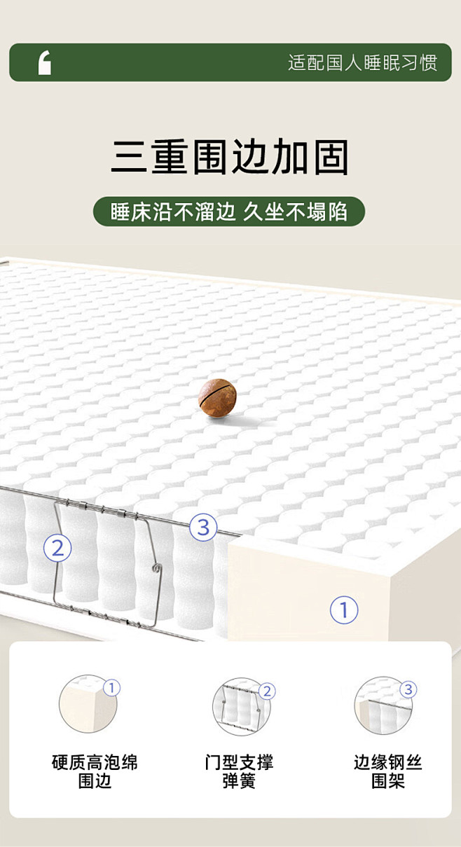 慕胜弹簧床垫华夫格护脊双人软硬适中独立弹...