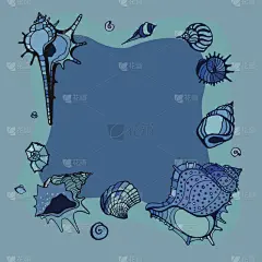 边框,贝壳,夏天,女王凤凰螺,海螺,蛤,贺卡,部分,热带气候,复古风格