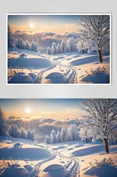 AI数字艺术冬季自然风景雪景摄影图