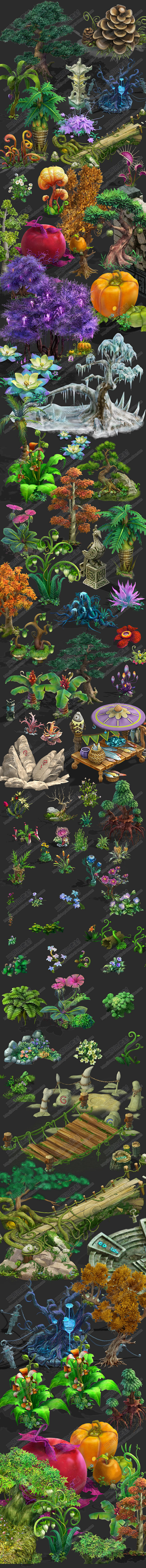 游戏美术资源 Q版手绘植物修图素材 高清...