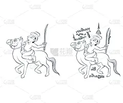 马,男人,涂料,传统,可爱的,白色,绘制,骑