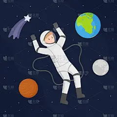 矢量插图的宇航员孤立在一个黑色的背景。空间的概念。