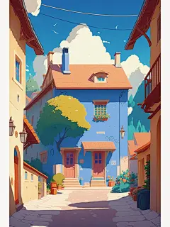 午后的童话镇撒满阳光，宁静温馨|||插画 童话 童话世界 治愈系 童年回憶
-童画