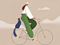 朋友人插画风格自行车自行车猫人繁殖设计人物女孩质感人物形状平面2d图