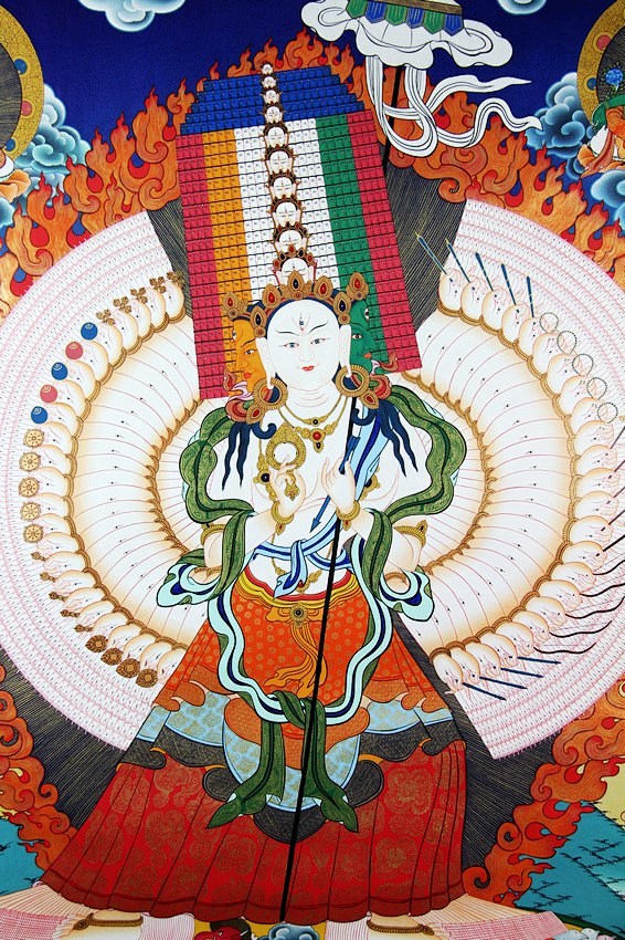 西藏寺庙传统矿物颜料手绘唐卡◆大白伞盖◆...