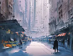 国人画师绘制的颇有意境的场景插画！居然能看出几分印象派的感觉
