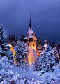 雪夜佩莱斯城堡罗马尼亚