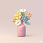 Flowers, minimalism, cartoon, sleek, soft pastel colors, 3d icon clay render, Bottle, UHD, high details
