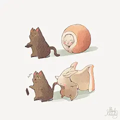 咬尾巴
泰国人气美女画师Mindmelody 创作的系列动物插画《joojee &amp; friends》。兔子叫joojee，猫咪叫boyfriend
#mindmelody# #二次元推图君# #猫咪# #boyfriend# #二次元# #漫画# #表情# #动漫# #爱情#