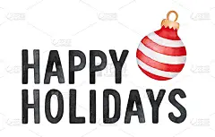 “节日快乐”的祝词，用红白相间的喜庆条纹装饰着圆圆的圣诞球。