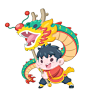 Vector cute style boy performs traditional dragon dancing illustration