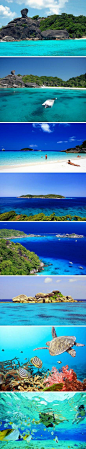 [绝美海洋——斯米兰群岛Similand Islands] 世界排名前十的美丽群岛，每年11月1日至次年的4月30日开放。斯米兰位于泰国安达曼海，海洋生态极佳，海水出奇的干净清澈，琳琅满目的珊瑚礁及海底生物被誉为世界级旅游观光和潜水的圣地。蓝蓝的梦，蓝蓝的天，蓝蓝的海洋。
