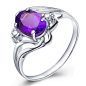 纯天然紫水晶戒指 中指食指环 s925纯银饰 潮女戒子 生日礼品刻字