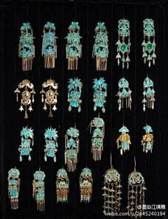 #点翠专馆 清宫旧藏# 点翠耳环一组 （看了那么多的古代首饰感觉古代人的欣赏能力要比我们现代人的强╮(￣▽ ￣)╭@北坤人素材