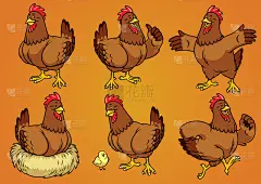 卡通,时尚,鸡,白色,可爱的,性格,农业,自然,牲畜,布置